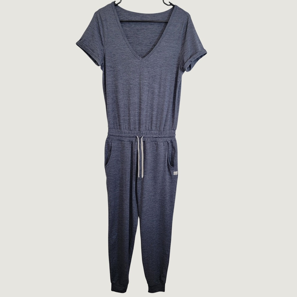 Vuori All Day Jumpsuit XS Azure Heather DreamKnit VW424 Short Sleeve Lounge Blue